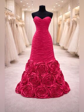 Strapless Fuchsia Rose Mermaid Gown – Size Small